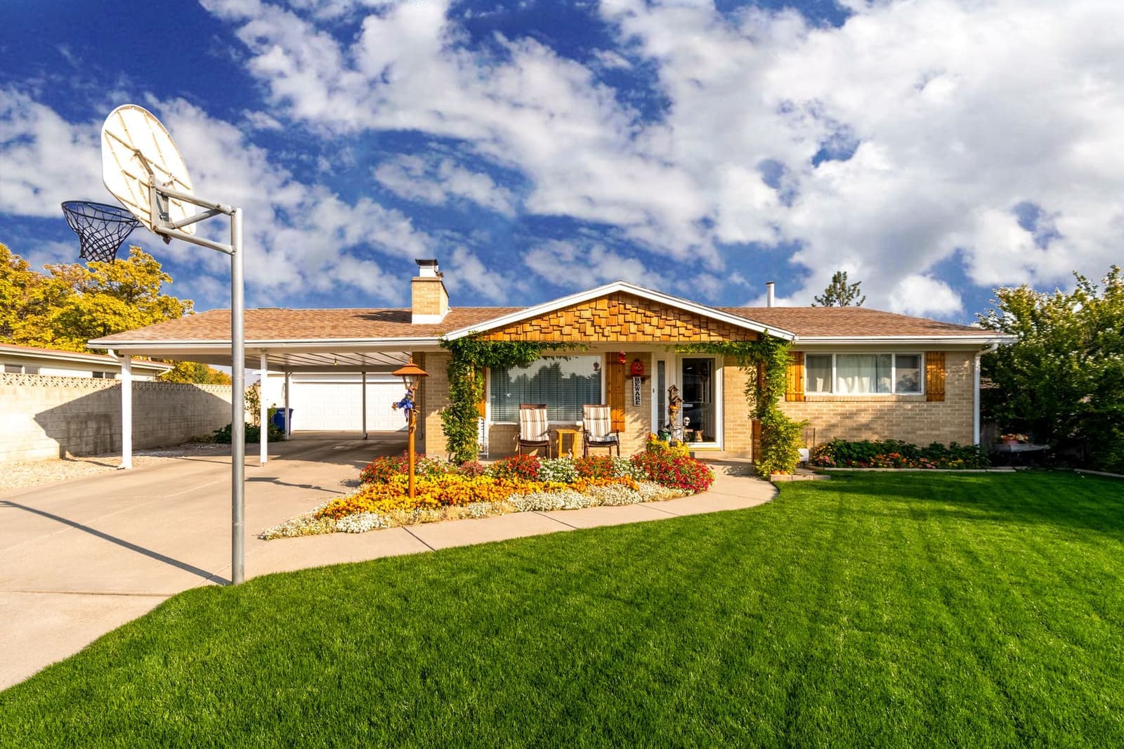 Sunny house with landscaped lawn