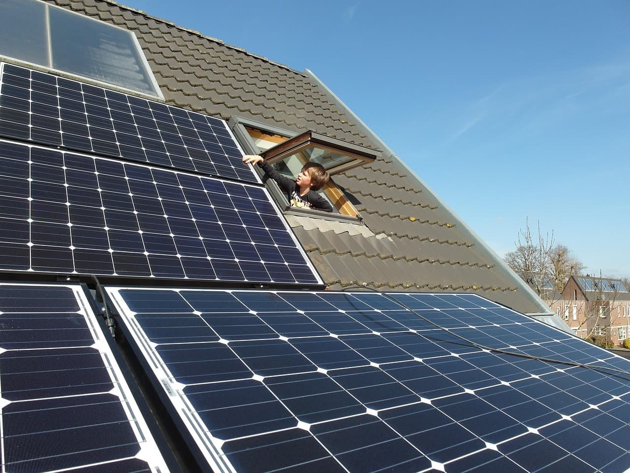 Solar panels on a pitched house roof